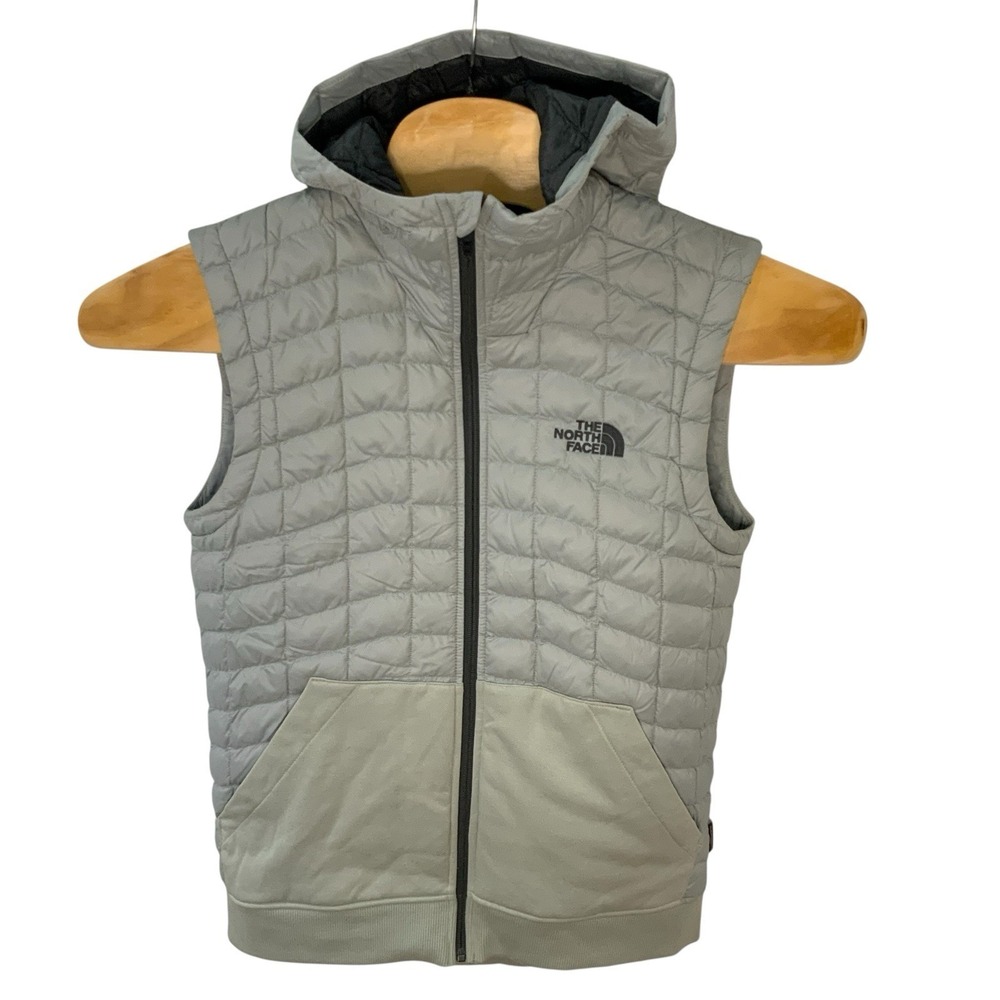 The North Face ThermoBall Hybrid Hooded Vest Mens Small Gray Quilted‎ Full Zip